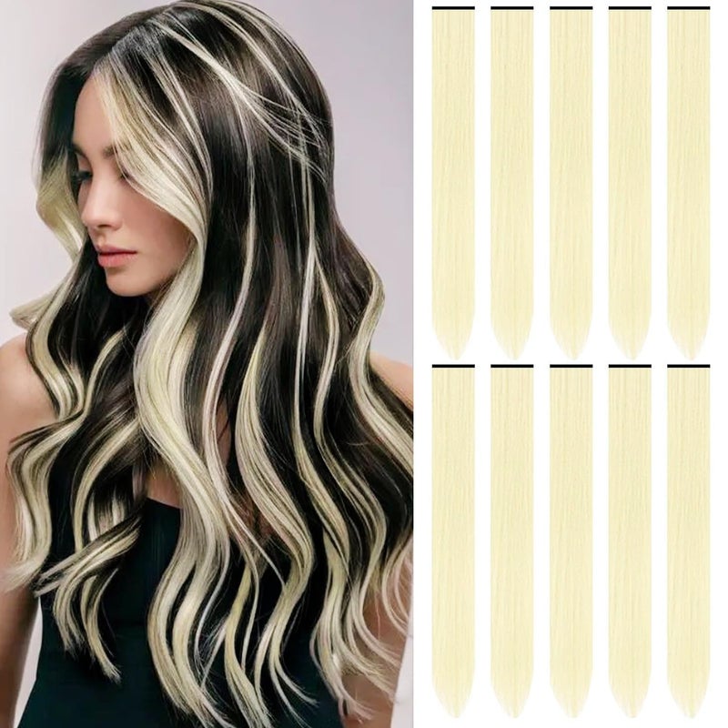 TOFAFA 22 inch Colored Hair Extensions Multicolors Party Highlights Clip in Synthetic Hair Extensions Color Party Highlights Hairpieces for Girls Women10 PCS Blonde